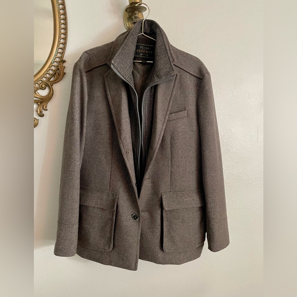 Jos A Bank reserve 1905 wool blend plaid outerwear fitted coat jacket large mens
